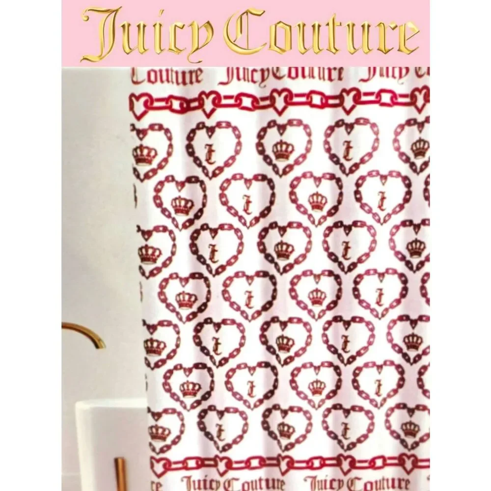 Juicy Couture Home Heart & Chain Logo Pattern Shower Curtain w/Hooks